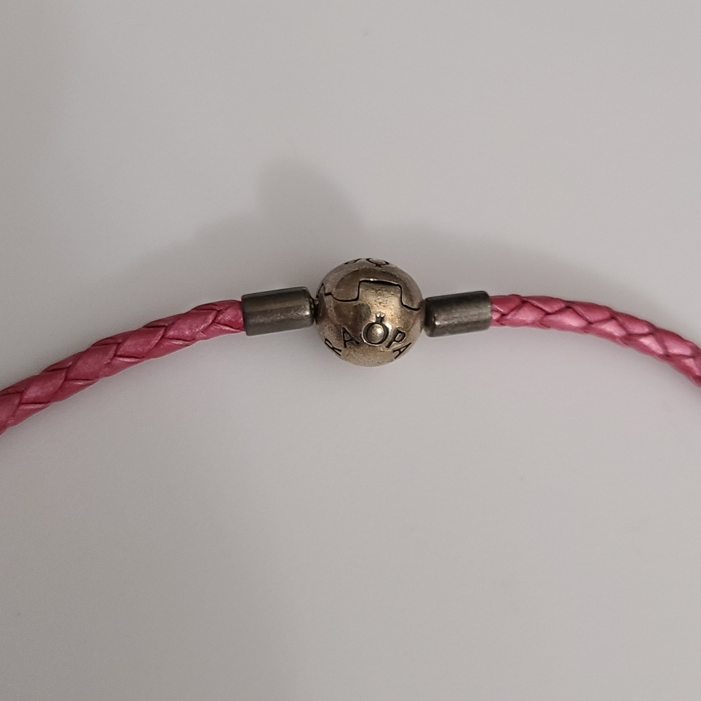 Pandora Bracelet Wrap Pink Leather 925 Sterling Silver 5.5g Vintage Euc Estate